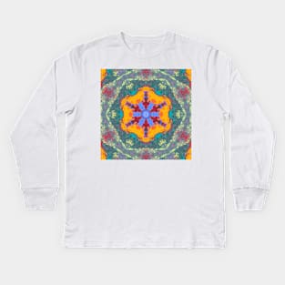 Psychedelic Hippie Orange Blue and Teal Kids Long Sleeve T-Shirt